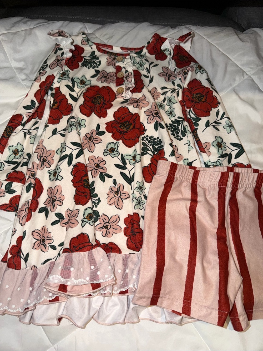 Made By Molly | Floral Ruffle Pajama Set - Red & Pink, size 5t